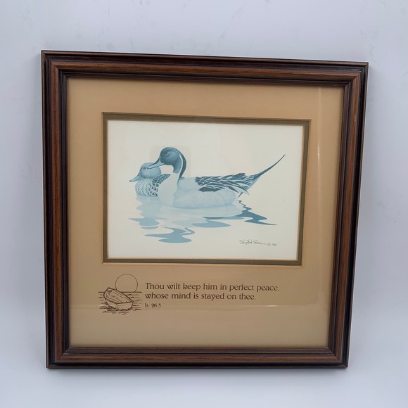 Other - Vintage 1980 Richard Sloan Pintail Ducks Framed Print Isaiah 26:3 Scripture Art